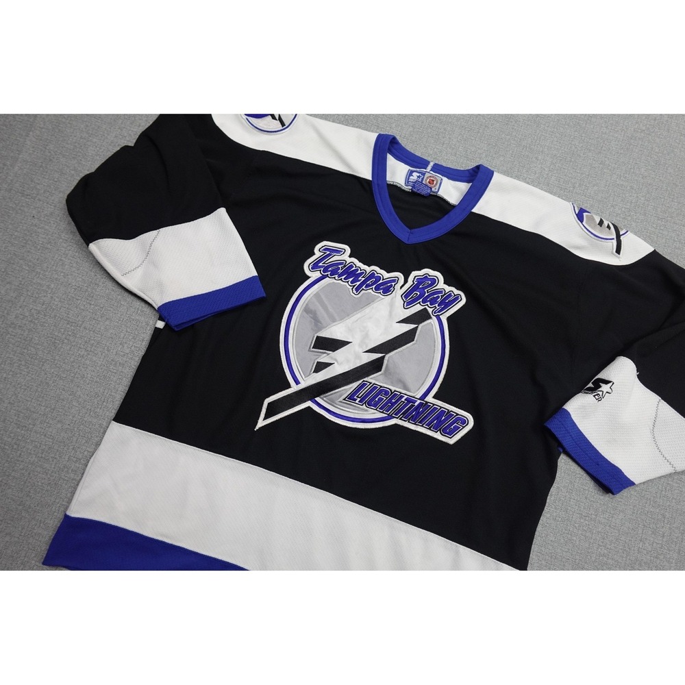 Vintage Tampa Bay Lightning Jersey Mens XL Black Starter NHL Hockey Sweater 90s